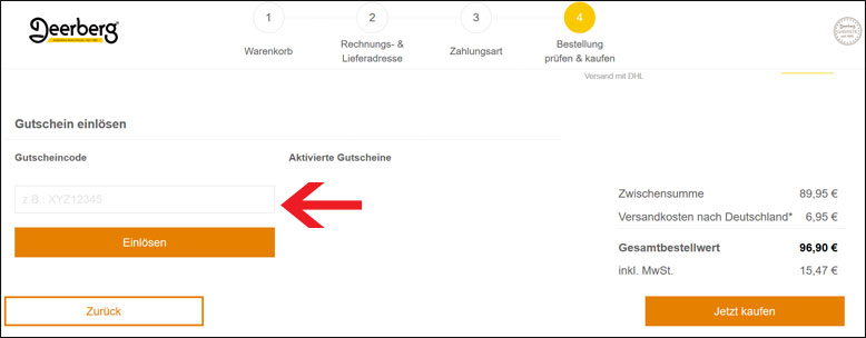 Tutorial: So verwenden Sie einen Deerberg Gutschein / Rabattcode richtig